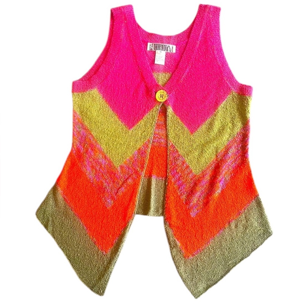 Curio Y2K Colorblock Knit Statement Vest – Size Medium | Hi-Lo Hem